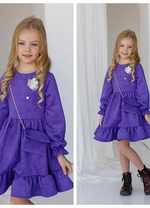 Нарядное платье на девочку 3-8 лет 98-128 см замш8 фото