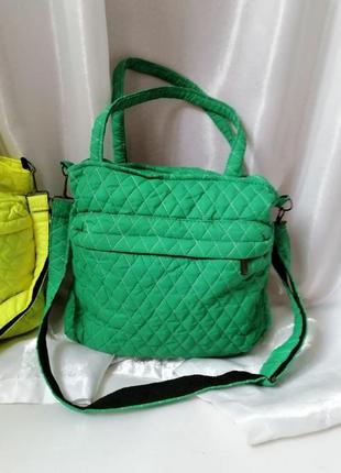 Стьобана сумка з довгими та короткими рукавами на замках прошита колір зелений та лимон9 фото