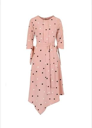 Розовое пудра платье миди в горох по колено
