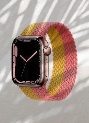 Ремінець для смарт-годинника apple watch плетений нейлоновий yellow — pink 38 mm / 40 mm / 41 mm розмір s (135 mm)