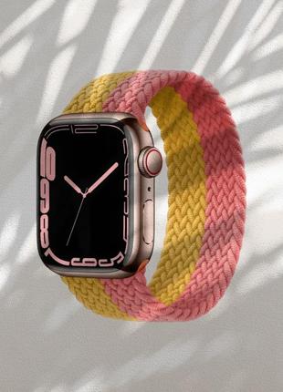 Ремешок для смарт-часов apple watch плетенный нейлоновый yellow - pink 38mm / 40mm / 41mm размер s (135 mm)