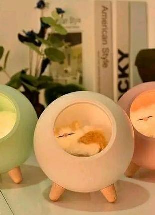 Нічник котик, світильник котик у будиночку на сенсорному регулюванні світла