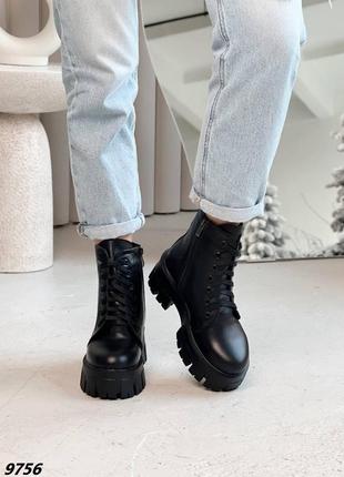 Натуральные кожаные зимние черные ботинки - берцы6 фото