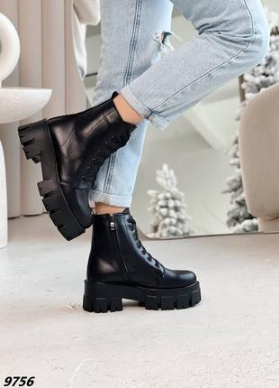 Натуральные кожаные зимние черные ботинки - берцы5 фото
