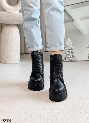 Натуральные кожаные зимние черные ботинки - берцы7 фото