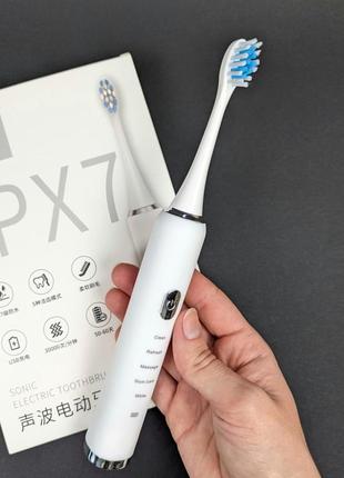 Електрична зубна щітка з 5-ма насадками біла sonic mz-0225 фото