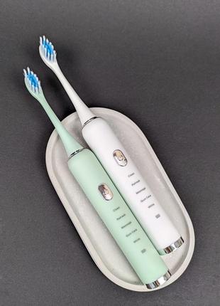 Електрична зубна щітка з 5-ма насадками біла sonic mz-0227 фото