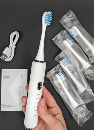 Електрична зубна щітка з 5-ма насадками біла sonic mz-0226 фото