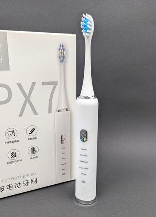Електрична зубна щітка з 5-ма насадками біла sonic mz-0222 фото