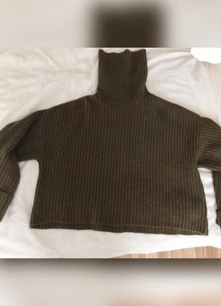 Базовый свитер s/m ginatricot теплый зимний шерстяной свитер гольф укороченный короткий лонгслив с высоким воротником шерсть акрил1 фото