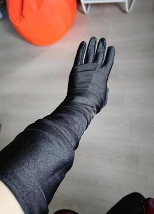 Довгі чорні рукавички,атлас,атласні9 фото