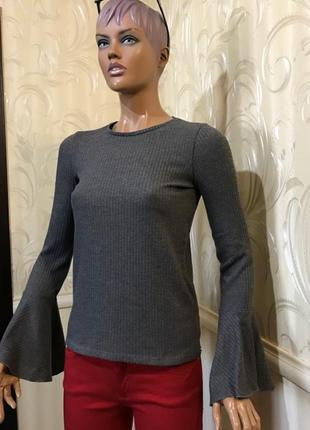 Лонгслив в рубчик з воланом, zara, розмір s
