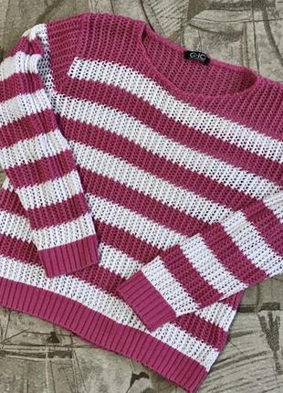Базовый свитер xs/s в полоску полосатый укороченный гольф сетка вязанный