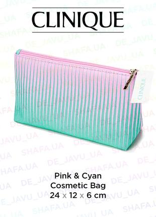 Косметичка clinique pink & cyan cosmetic bag зі смугастим принтом1 фото