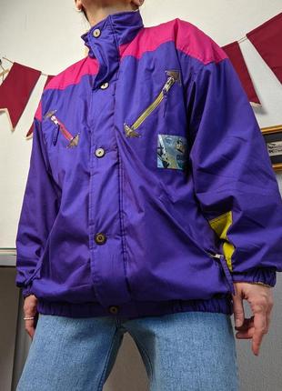 Куртка ретро винтажная бомбер объемная s m l хлопок цветная короткая фиолетовый3 фото