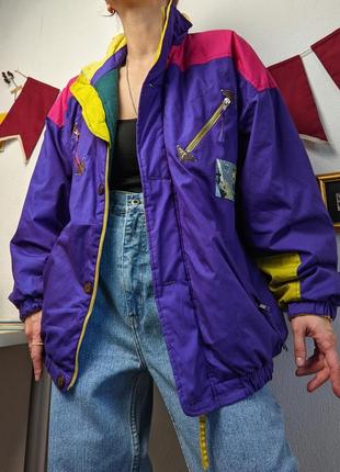 Куртка ретро винтажная бомбер объемная s m l хлопок цветная короткая фиолетовый