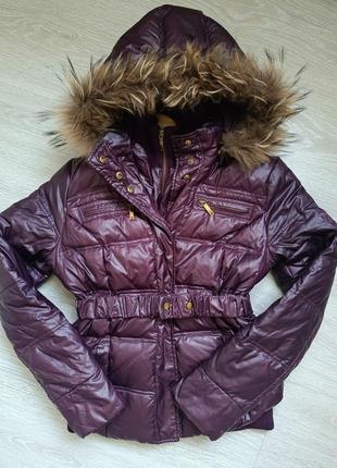Пуховик куртка курточка пухова зимова капюшон капішон енот бордо коротка
