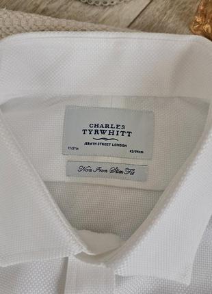 Брендовая стильная хлопковая белая рубашка charles tyrwhitt🤍6 фото