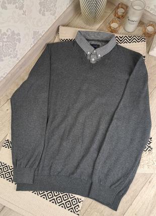Брендовий стильний светр джемпер із імітацією сорочки lincoln🩶2 фото