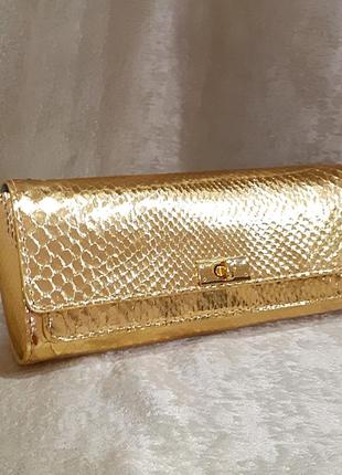 Клатч сумочка золотого цвета из кожи питона3 фото