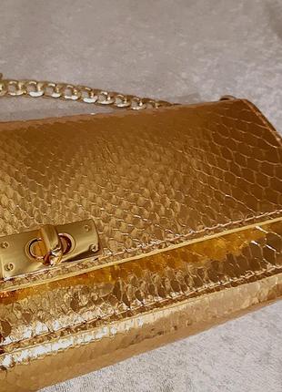 Клатч сумочка золотого цвета из кожи питона4 фото