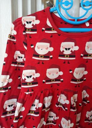 Нарядное новогоднее платье красное с длинным рукавом дед мороз для девочки 3-4 года 98-1043 фото