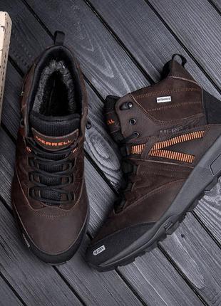 Мужские зимние кожаные ботинки merrell brown