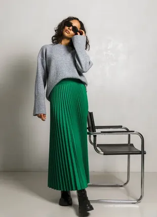 Длинная юбка в складку юбка плиссе зеленая