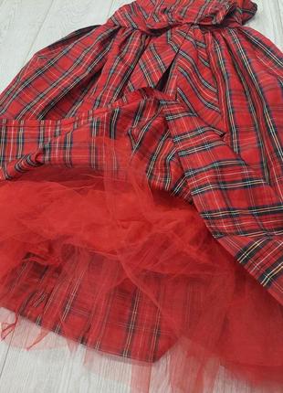 Пышное красное платье в клетку с бантом tia london 7-9 лет9 фото