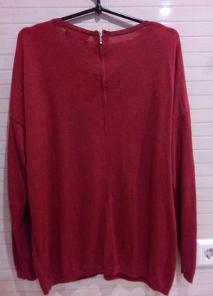 Пуловер женский кофта из шерсти мериноса бордового цвета удлиненный бренда next