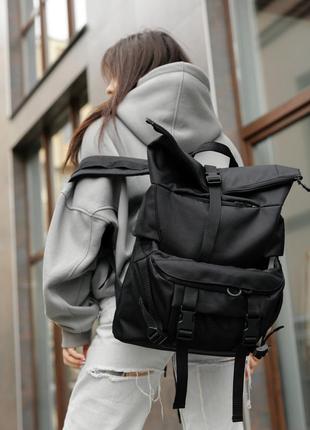 Жіночий рюкзак ролл sambag rolltop double тканевий чорний2 фото