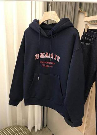 Базовий теплий худі на флісі оверсайз,глибокий капюшон, манжети з основноï тканини, карман кінгуру,молочний, чорний, капучіно