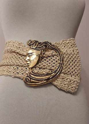 Ексклюзивний вінтажний пояс ремінь корсет в’язаний пряжка позолота вставки натуральна шкіра