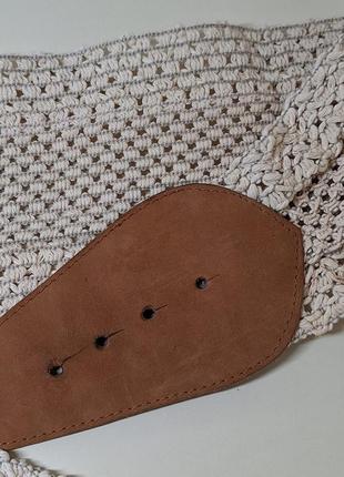 Эксклюзивный винтажный пояс ремень корсет вязаный пряжка позолота вставки натуральная кожа7 фото