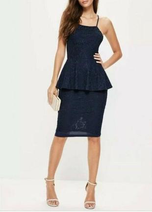 💝2+1=4 стильне мереживне темно-синє плаття сукня міді missguided, розмір 50 - 52