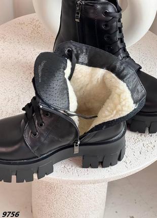 Ботинки на шнурках,базовые,зимние,кожаные на меху,черные на высокой платформе 36,37,38,39,402 фото
