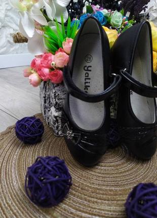 Детские туфли yalike для девочки кожаные черные на липучке размер 264 фото