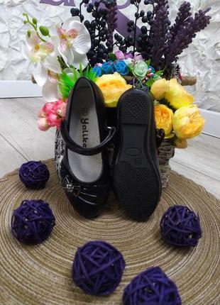Детские туфли yalike для девочки кожаные черные на липучке размер 266 фото
