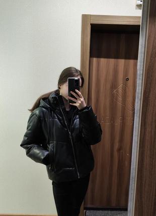 Женская зимняя курточка под кожу zara3 фото