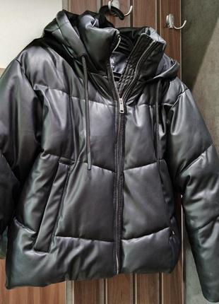 Женская зимняя курточка под кожу zara1 фото