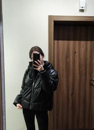 Женская зимняя курточка под кожу zara4 фото