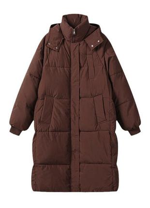 Женский коричневый оверсайз пуховик, женская зимняя коричневая куртка пальто1 фото