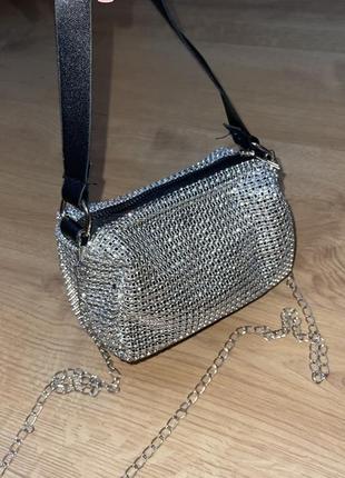 Невероятная блестящая сумочка в стиле wang с камнями1 фото