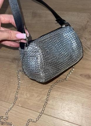 Невероятная блестящая сумочка в стиле wang с камнями3 фото
