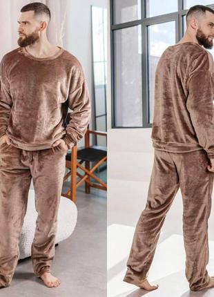 Мужская теплая парная пижама из двустороннего плюша размеры 46-569 фото