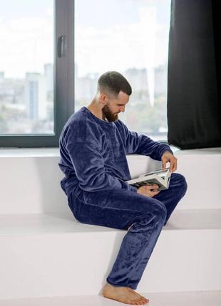 Мужская теплая парная пижама из двустороннего плюша размеры 46-56