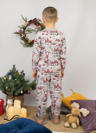 Детская утепленная новогодняя пижама с гномами на байке, пижама с начесом новогодняя скандинавский гном2 фото