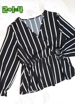 💝2+1=4 стильна чорна приталена блуза з білу смужку shein, розмір 50 - 52