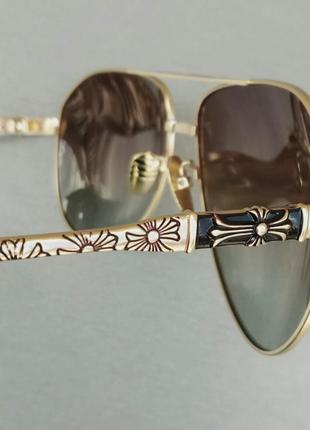 Chrome hearts очки капли мужские солнцезащитные в золотой металлической оправе8 фото