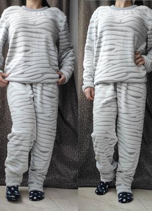 Піжама жіноча тепла махрова домашній костюм великого розміру